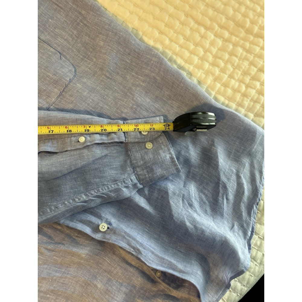 Alan Flusser, Button Down, Blue, Long Sleeve, Shirt, men’s Size L, 100% Linen - Picture 13 of 14